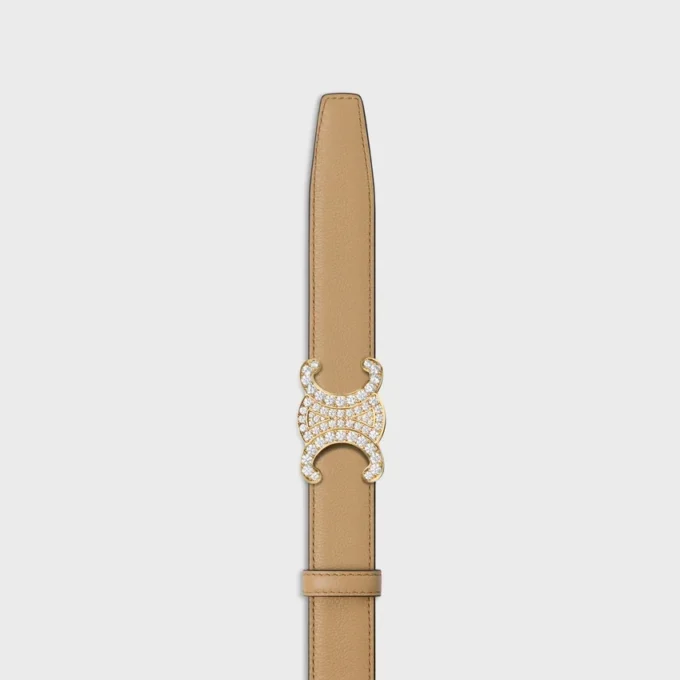 Triomphe Buckle in Brass with Strass & Reversible Strap 25Mm in Smooth and Grained Calfskin Triomphe Buckle in Brass with Strass & Reversible Strap 25Mm in Smooth and Grained Calfskin