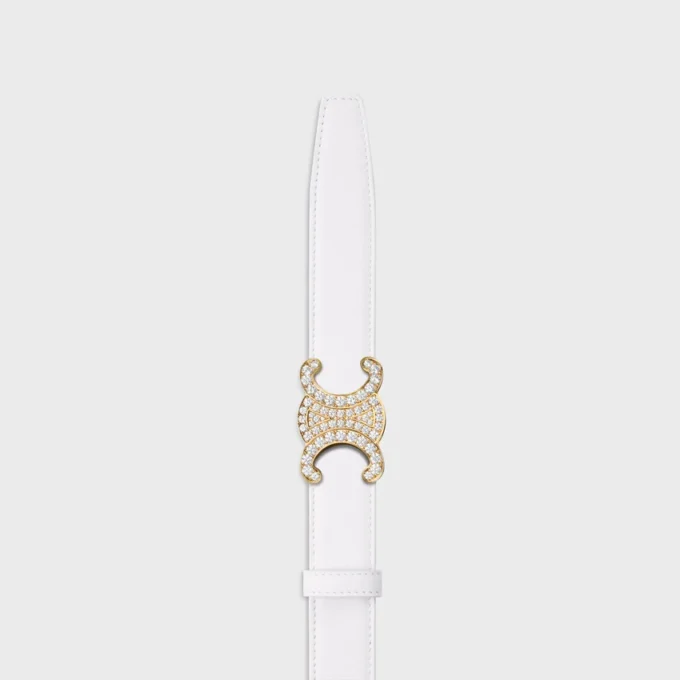 Triomphe Buckle in Brass with Strass & Reversible Strap 25Mm in Smooth and Grained Calfskin Triomphe Buckle in Brass with Strass & Reversible Strap 25Mm in Smooth and Grained Calfskin
