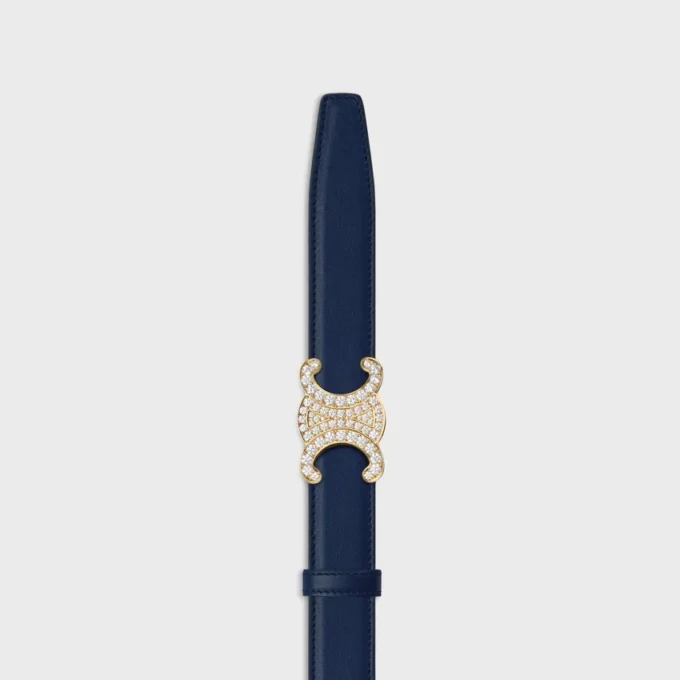 Triomphe Buckle in Brass with Strass & Reversible Strap 25Mm in Smooth and Grained Calfskin Triomphe Buckle in Brass with Strass & Reversible Strap 25Mm in Smooth and Grained Calfskin
