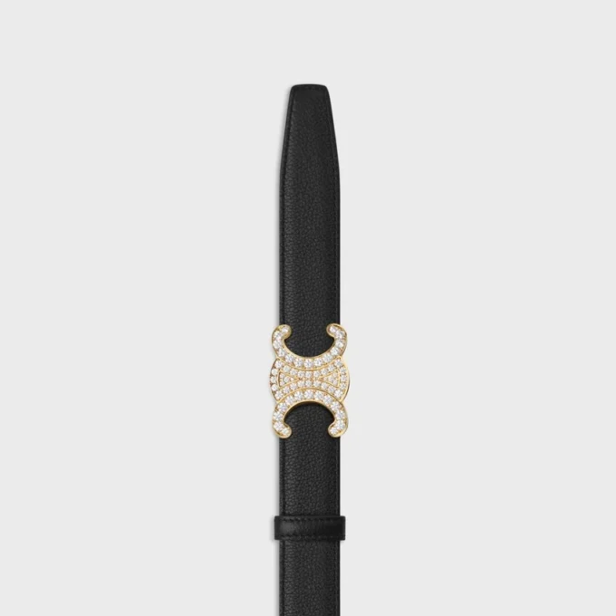 Triomphe Buckle in Brass with Strass & Reversible Strap 25Mm in Smooth and Grained Calfskin Triomphe Buckle in Brass with Strass & Reversible Strap 25Mm in Smooth and Grained Calfskin