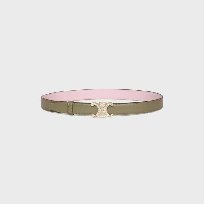 Triomphe Buckle in Brass with Strass & Reversible Strap 25Mm in Taurillon Triomphe Buckle in Brass with Strass & Reversible Strap 25Mm in Taurillon