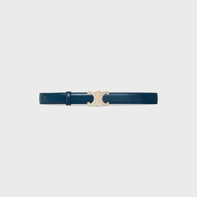 Triomphe Buckle in Brass with Strass & Reversible Strap 25Mm in Taurillon and Natural Calfskin Triomphe Buckle in Brass with Strass & Reversible Strap 25Mm in Taurillon and Natural Calfskin