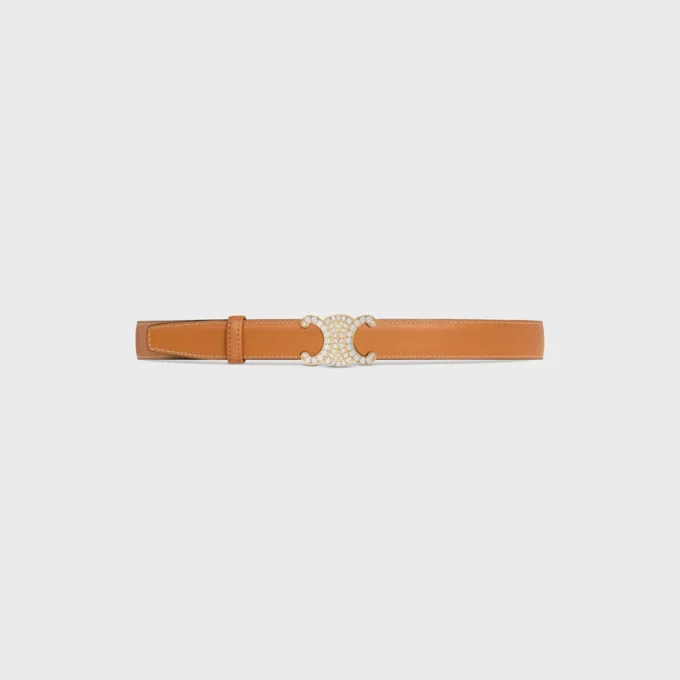 Triomphe Buckle in Brass with Strass & Reversible Strap 25Mm in Taurillon and Natural Calfskin Triomphe Buckle in Brass with Strass & Reversible Strap 25Mm in Taurillon and Natural Calfskin
