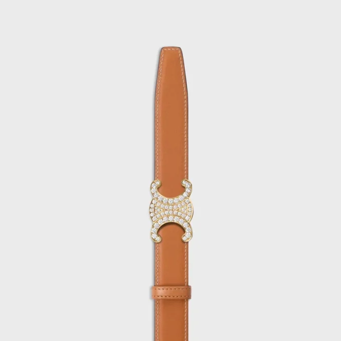 Triomphe Buckle in Brass with Strass & Reversible Strap 25Mm in Taurillon and Natural Calfskin Triomphe Buckle in Brass with Strass & Reversible Strap 25Mm in Taurillon and Natural Calfskin