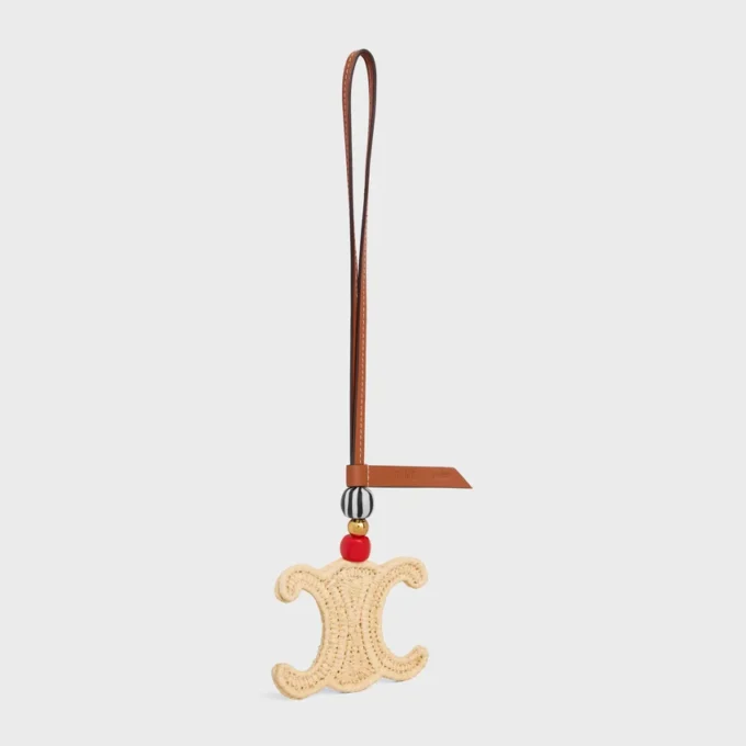 Triomphe Charm in Raffia and Natural Calfskin