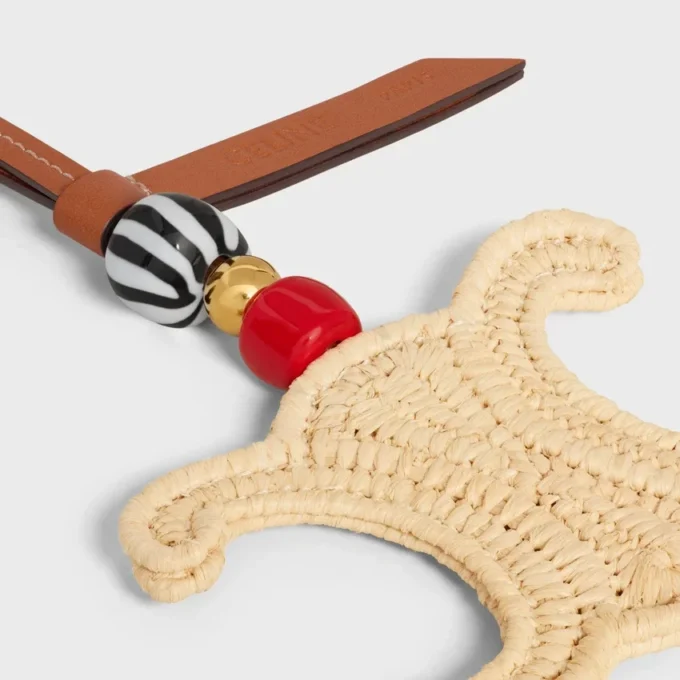 Triomphe Charm in Raffia and Natural Calfskin