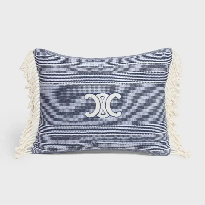 Triomphe Cushion in Striped Cotton Triomphe Cushion in Striped Cotton