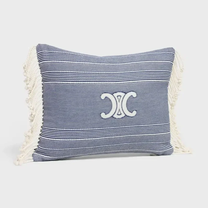 Triomphe Cushion in Striped Cotton Triomphe Cushion in Striped Cotton