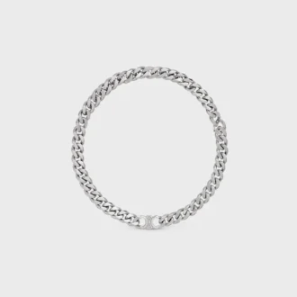 Triomphe Gourmette Necklace in Brass with Rhodium Finish
