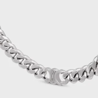 Triomphe Gourmette Necklace in Brass with Rhodium Finish