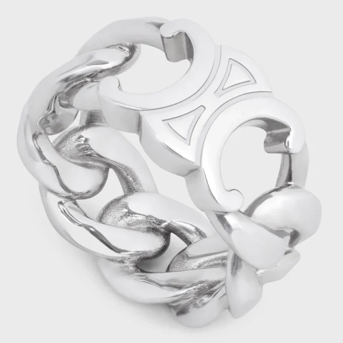 Triomphe Gourmette Ring in Brass with Rhodium Finish Triomphe Gourmette Ring in Brass with Rhodium Finish