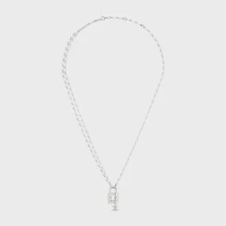 Triomphe Lock Necklace in Brass with Rhodium Finish