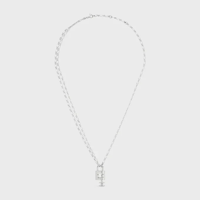 Triomphe Lock Necklace in Brass with Rhodium Finish