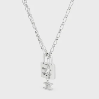 Triomphe Lock Necklace in Brass with Rhodium Finish