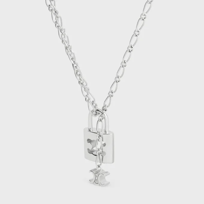 Triomphe Lock Necklace in Brass with Rhodium Finish