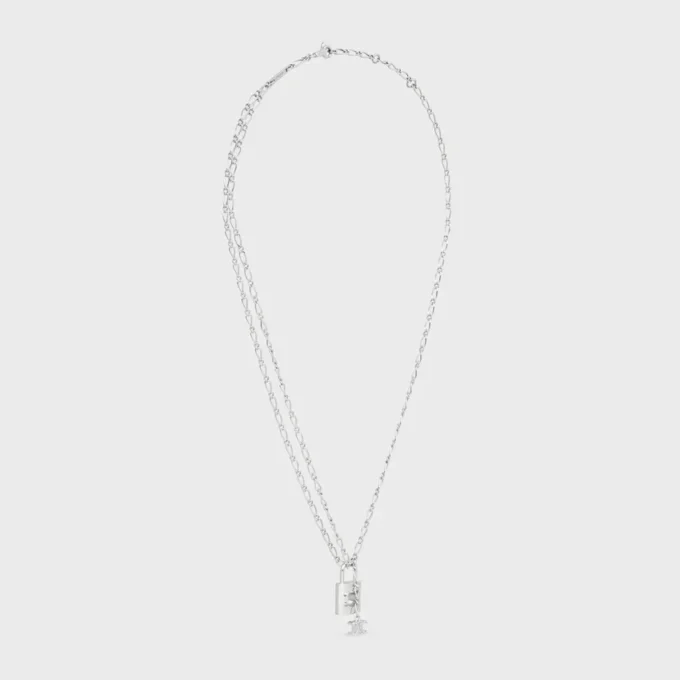 Triomphe Lock Necklace in Brass with Rhodium Finish
