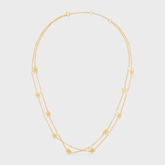 Triomphe Pearl Double Necklace in Brass with Gold Finish and Resin Pearls