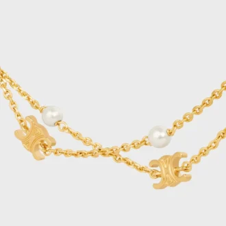 Triomphe Pearl Double Necklace in Brass with Gold Finish and Resin Pearls