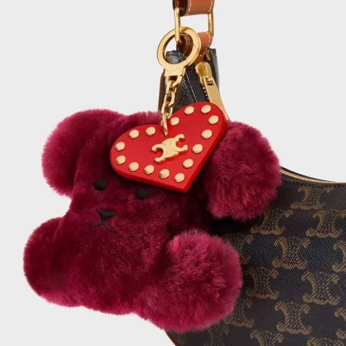 Triomphe Pom-Pom Charm in Embroidered Shearling and Calfskin Triomphe Pom-Pom Charm in Embroidered Shearling and Calfskin