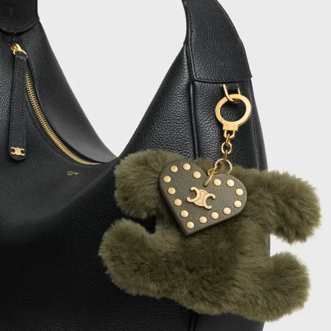Triomphe Pom-Pom Charm in Shearling and Calfskin Triomphe Pom-Pom Charm in Shearling and Calfskin