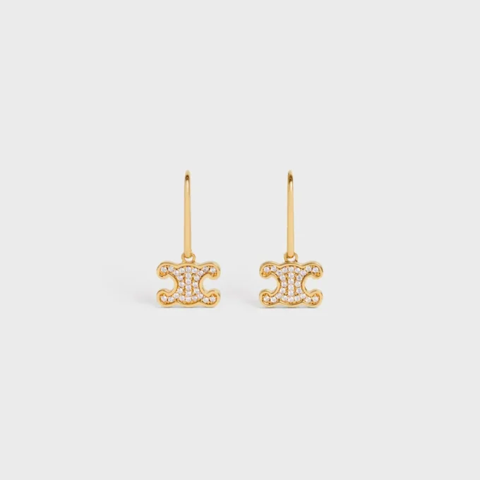 Triomphe Rhinestone Earrings in Brass with Gold Finish and Crystals Triomphe Rhinestone Earrings in Brass with Gold Finish and Crystals
