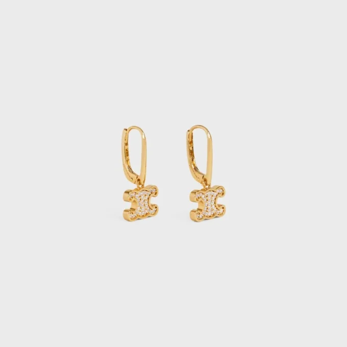 Triomphe Rhinestone Earrings in Brass with Gold Finish and Crystals Triomphe Rhinestone Earrings in Brass with Gold Finish and Crystals