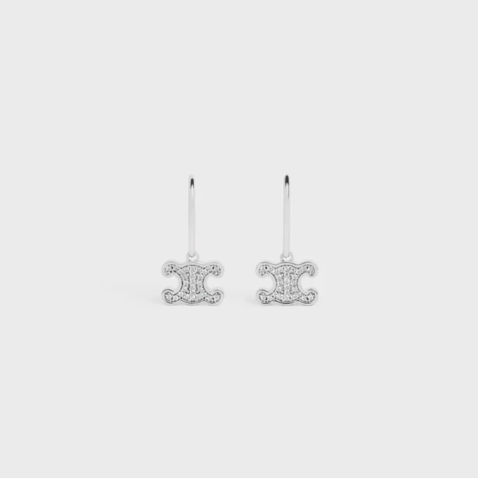 Triomphe Rhinestone Earrings in Brass with Rhodium Finish and Crystals Triomphe Rhinestone Earrings in Brass with Rhodium Finish and Crystals