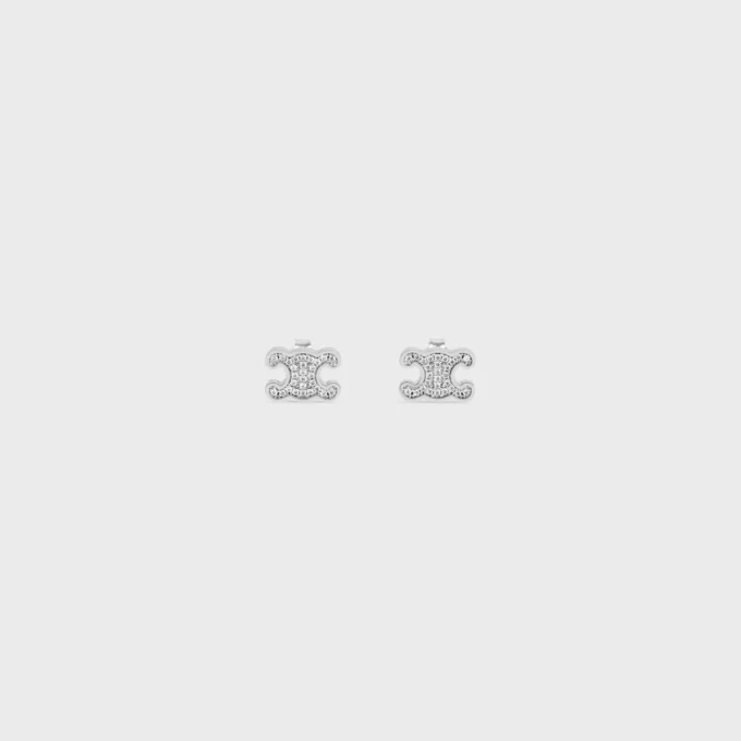 Triomphe Rhinestone Studs in Strass and Brass with Rhodium Finish Triomphe Rhinestone Studs in Strass and Brass with Rhodium Finish