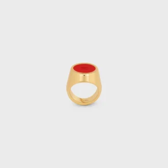 Triomphe Signet Ring in Varnish and Brass with Gold Finish