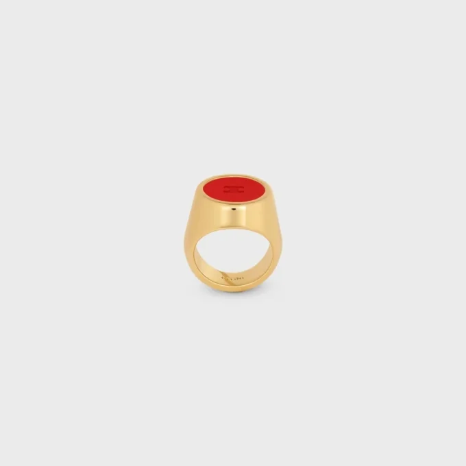 Triomphe Signet Ring in Varnish and Brass with Gold Finish Triomphe Signet Ring in Varnish and Brass with Gold Finish