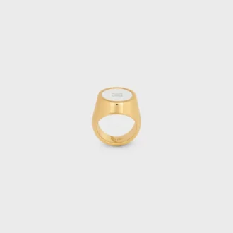 Triomphe Signet Ring in Varnish and Brass with Gold Finish