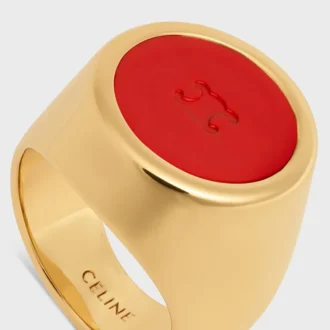Triomphe Signet Ring in Varnish and Brass with Gold Finish