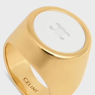 Triomphe Signet Ring in Varnish and Brass with Gold Finish