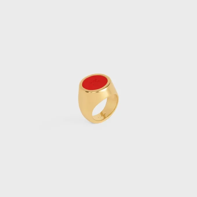 Triomphe Signet Ring in Varnish and Brass with Gold Finish Triomphe Signet Ring in Varnish and Brass with Gold Finish