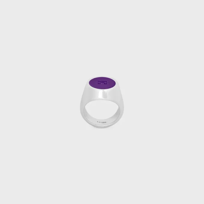 Triomphe Signet Ring in Varnish and Brass with Rhodium Finish Triomphe Signet Ring in Varnish and Brass with Rhodium Finish