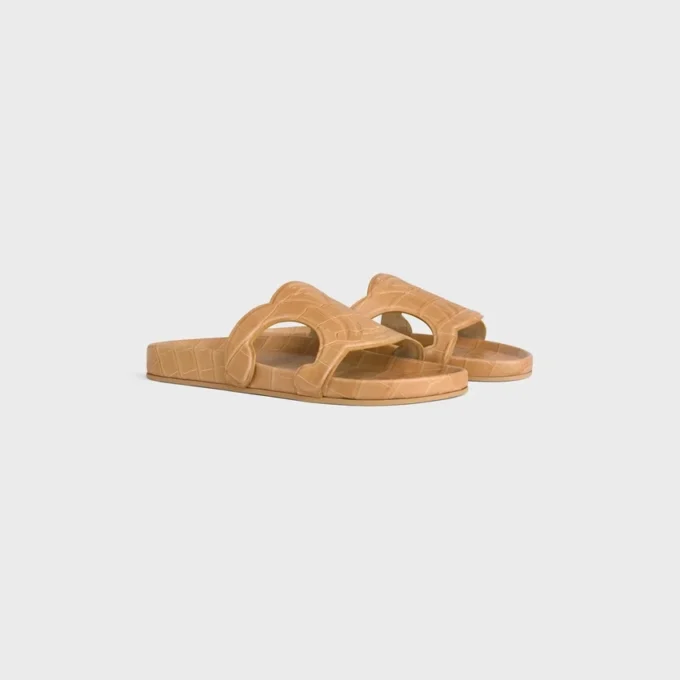 Triomphe Slide in Crocodile Stamped Calfskin Triomphe Slide in Crocodile Stamped Calfskin