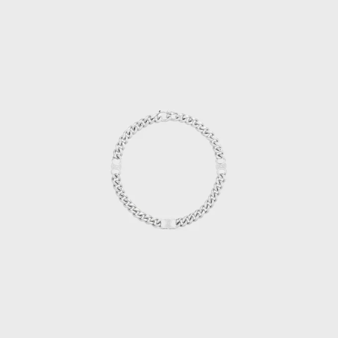 Triomphe Small Gourmette Bracelet in Brass with Rhodium Finish Triomphe Small Gourmette Bracelet in Brass with Rhodium Finish