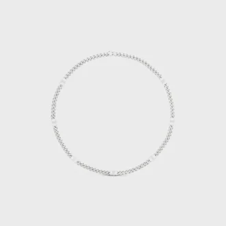 Triomphe Small Gourmette Necklace in Brass with Rhodium Finish