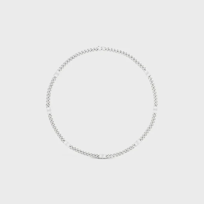Triomphe Small Gourmette Necklace in Brass with Rhodium Finish Triomphe Small Gourmette Necklace in Brass with Rhodium Finish