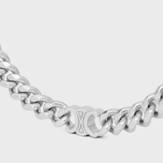 Triomphe Small Gourmette Necklace in Brass with Rhodium Finish