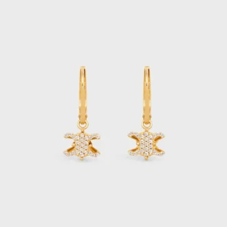 Triomphe Solitaire Sparkle Earrings in Strass and Brass with Gold Finish