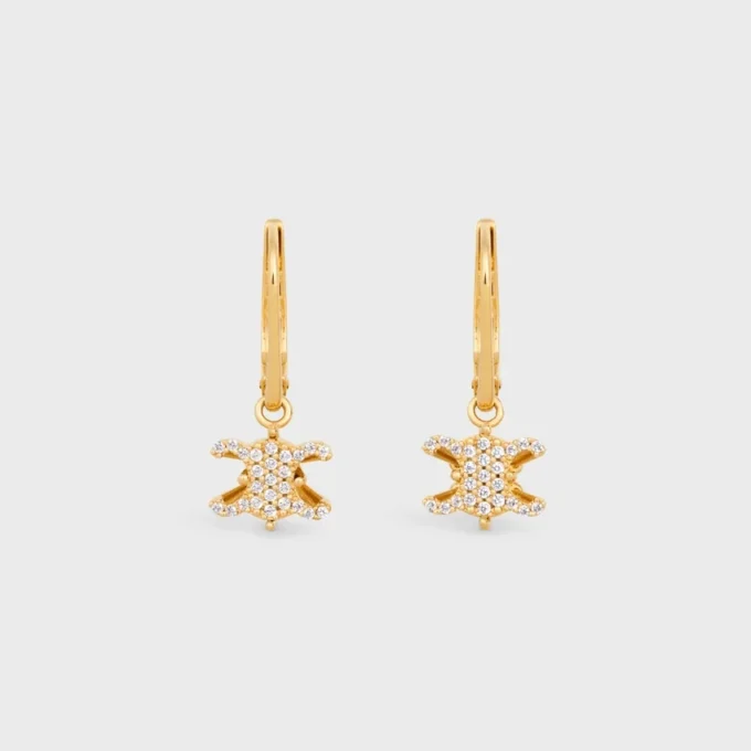 Triomphe Solitaire Sparkle Earrings in Strass and Brass with Gold Finish Triomphe Solitaire Sparkle Earrings in Strass and Brass with Gold Finish