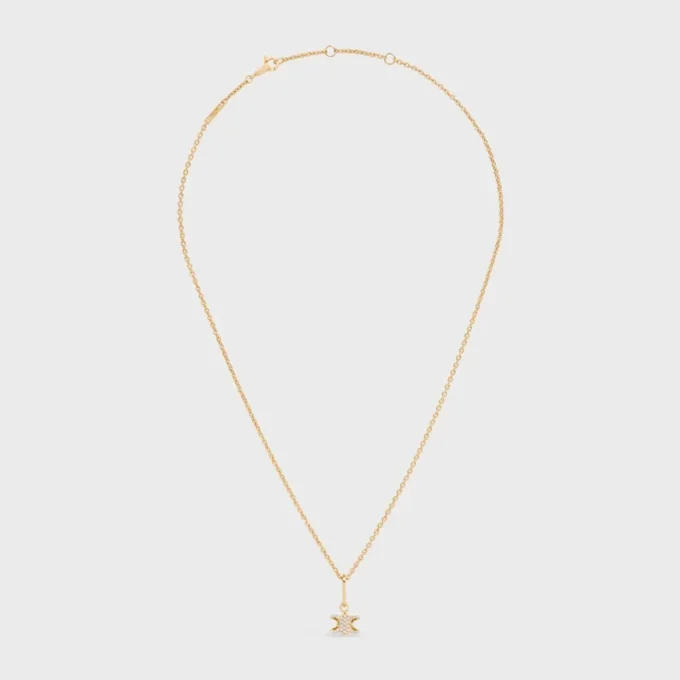 Triomphe Solitaire Sparkle Necklace in Strass and Brass with Gold Finish
