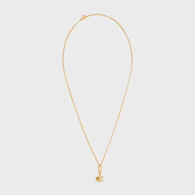 Triomphe Solitaire Sparkle Necklace in Strass and Brass with Gold Finish