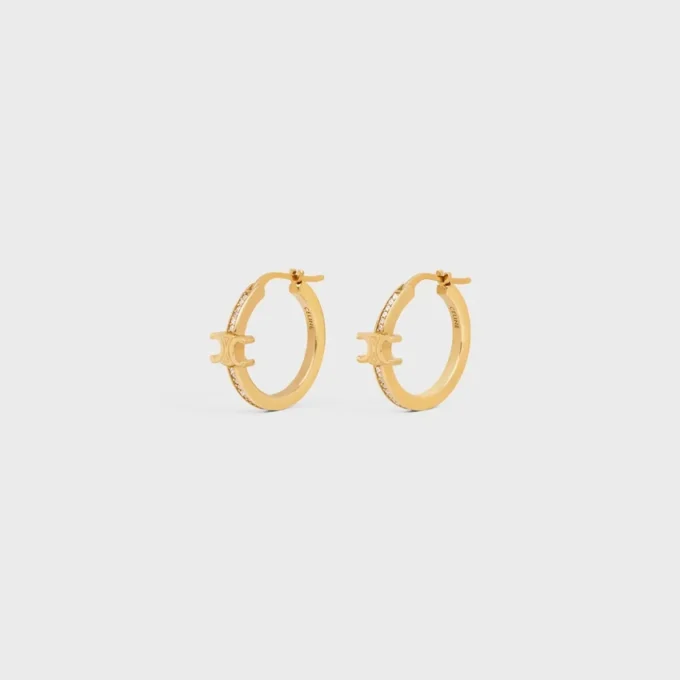 Triomphe Sparkle Hoops in Strass and Brass with Gold Finish Triomphe Sparkle Hoops in Strass and Brass with Gold Finish