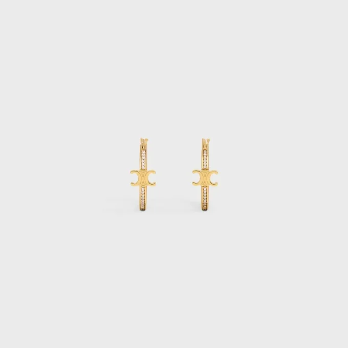 Triomphe Sparkle Hoops in Strass and Brass with Gold Finish Triomphe Sparkle Hoops in Strass and Brass with Gold Finish