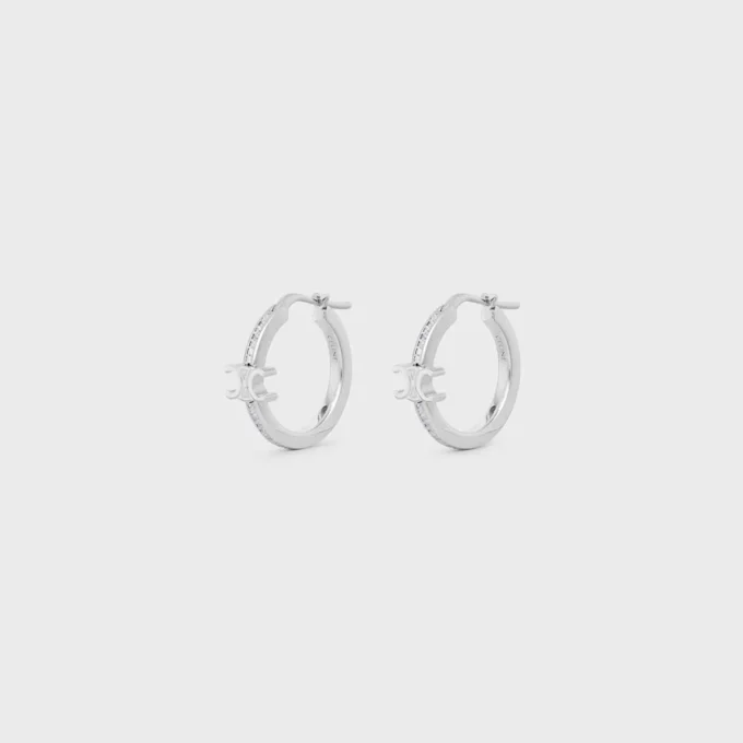 Triomphe Sparkle Hoops in Strass and Brass with Rhodium Finish Triomphe Sparkle Hoops in Strass and Brass with Rhodium Finish