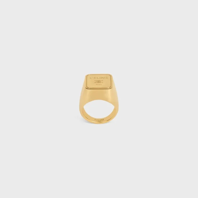 Triomphe Square Signet Ring in Brass with Gold Finish Triomphe Square Signet Ring in Brass with Gold Finish