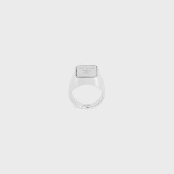 Triomphe Square Signet Ring in Brass with Rhodium Finish Triomphe Square Signet Ring in Brass with Rhodium Finish