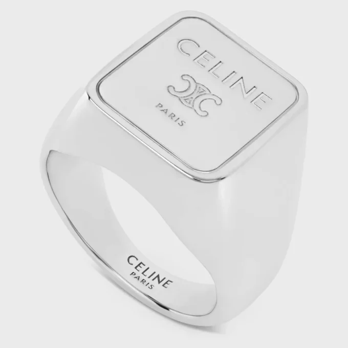 Triomphe Square Signet Ring in Brass with Rhodium Finish Triomphe Square Signet Ring in Brass with Rhodium Finish
